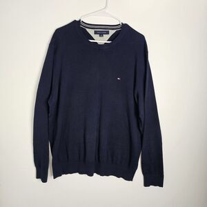 Tommy Hilfiger Casual Formal Pullover Sweater Size Large Mens Navy Blue Logo‎